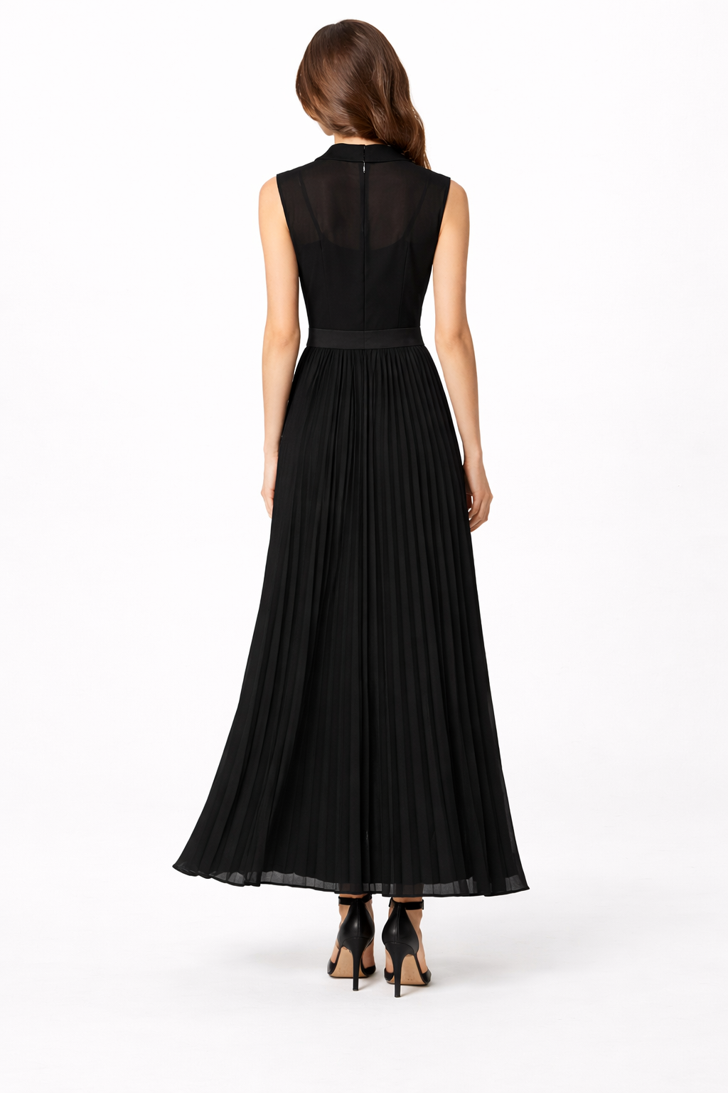 Sleeveless Pleated Maxi Dress with Collared Bodice – SERAPHINE