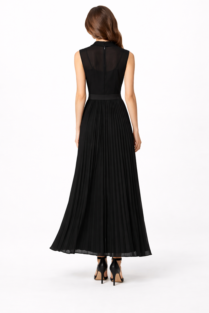 Sleeveless Pleated Maxi Dress with Collared Bodice – SERAPHINE