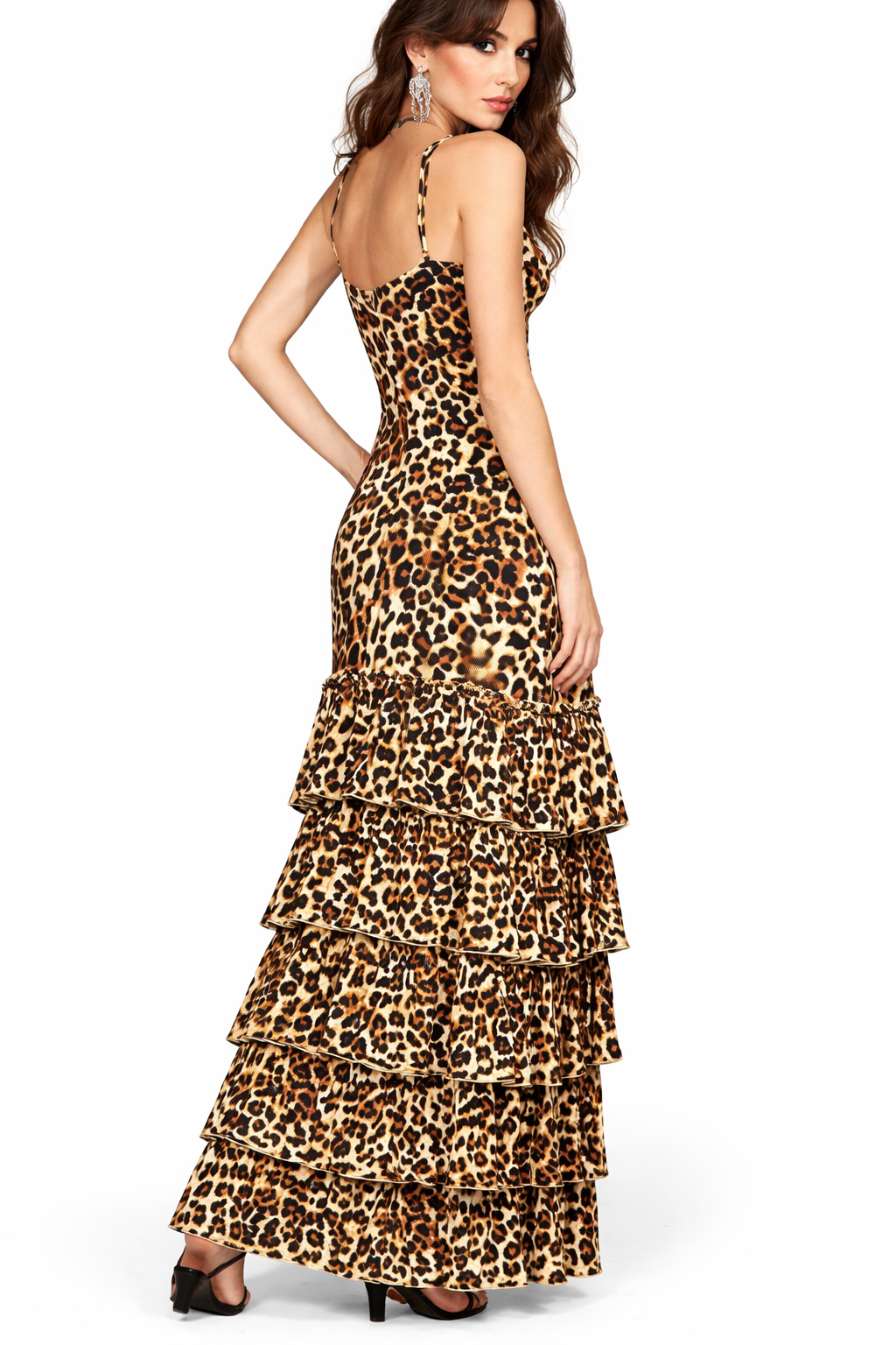 leopard print tiered maxi dress with deep V neckline – SAVANNA