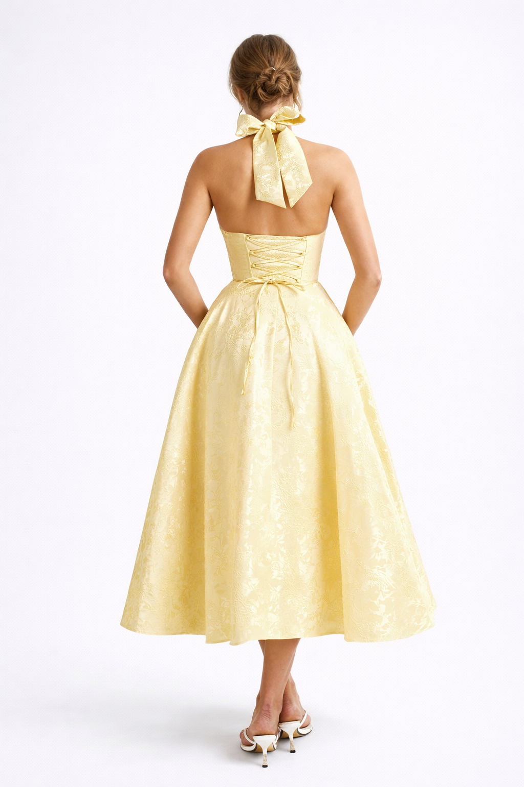 halter neck fit-and-flare midi dress – NOCTURNA