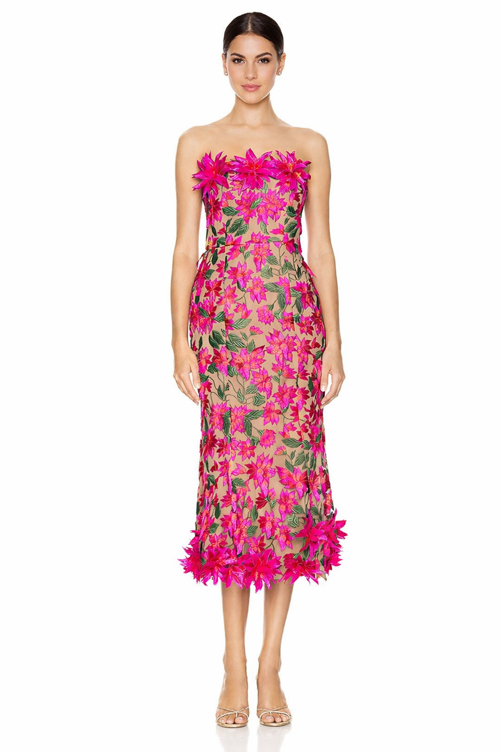 strapless floral appliqué midi dress – FLORÉA
