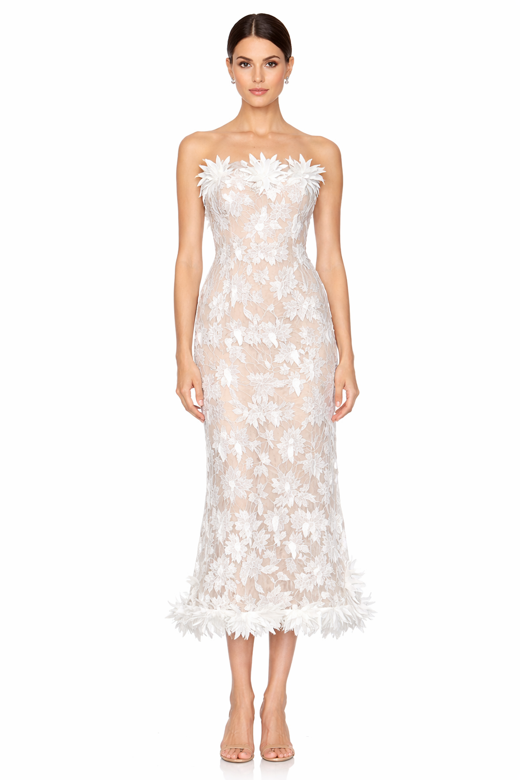 strapless floral appliqué midi dress – FLORÉA