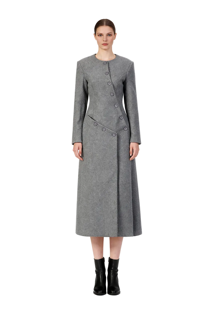 Asymmetric Buttoned Midi Coat Dress – ELLA