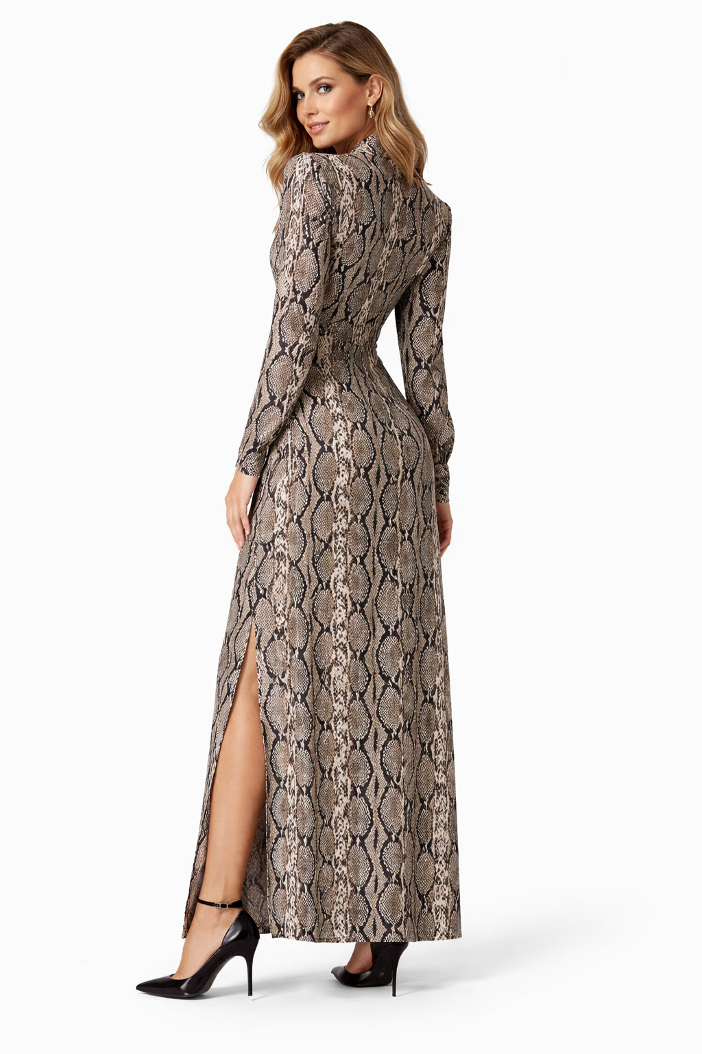 Snakeskin Print Buttoned Maxi Dress – SERENA