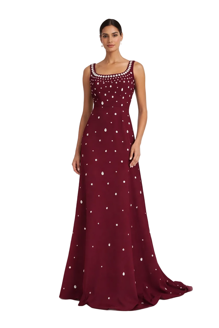 sleeveless A-line evening dress with crystal embellishments – SERENA