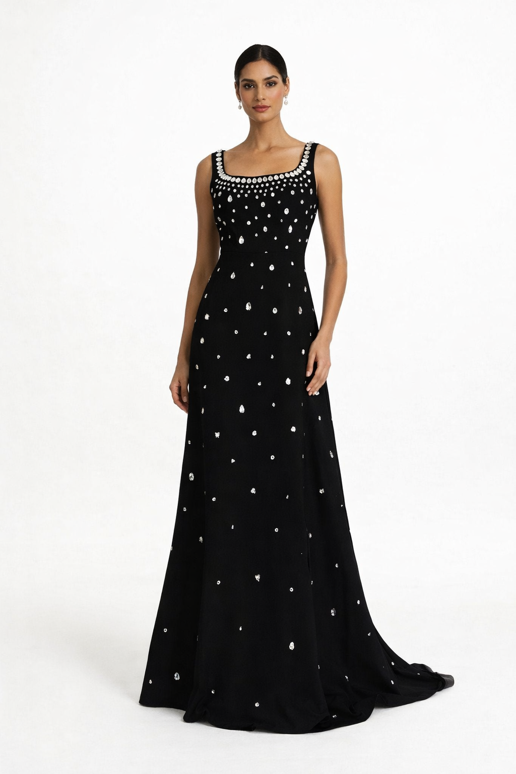 sleeveless A-line evening dress with crystal embellishments – SERENA