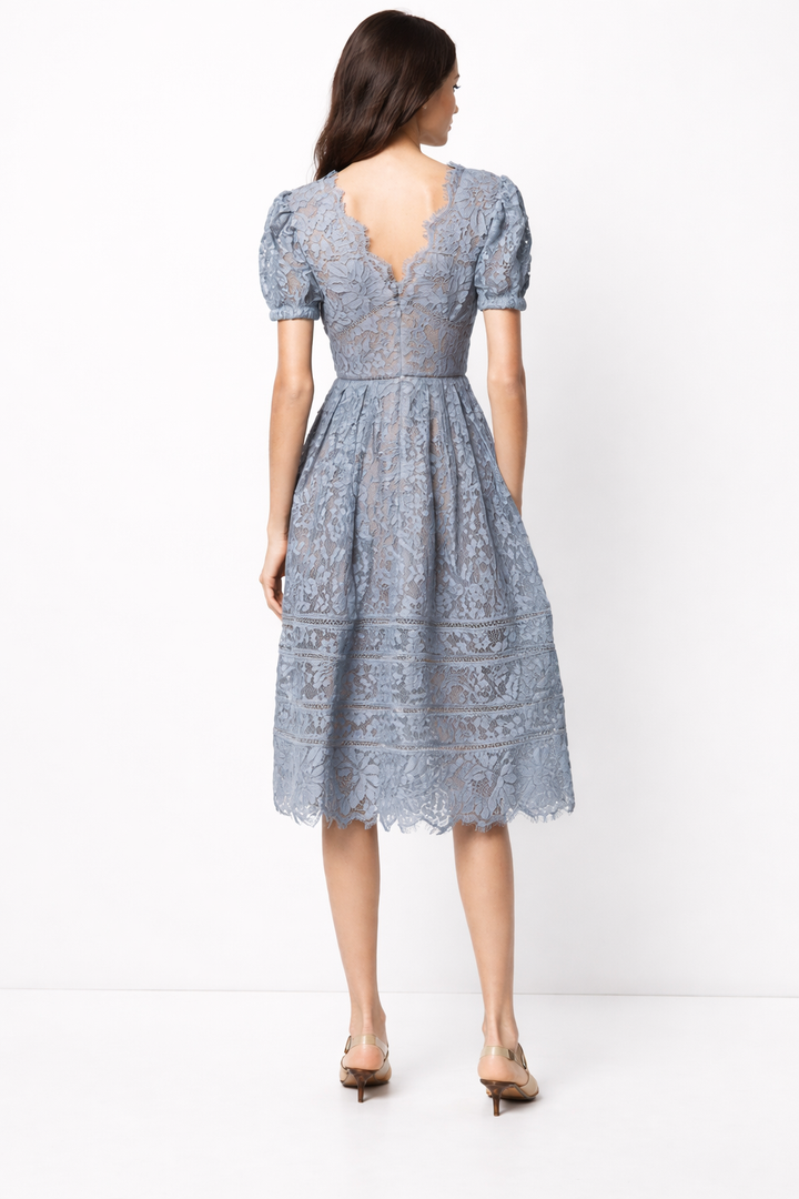 lace midi dress with puff sleeves – AURELIA