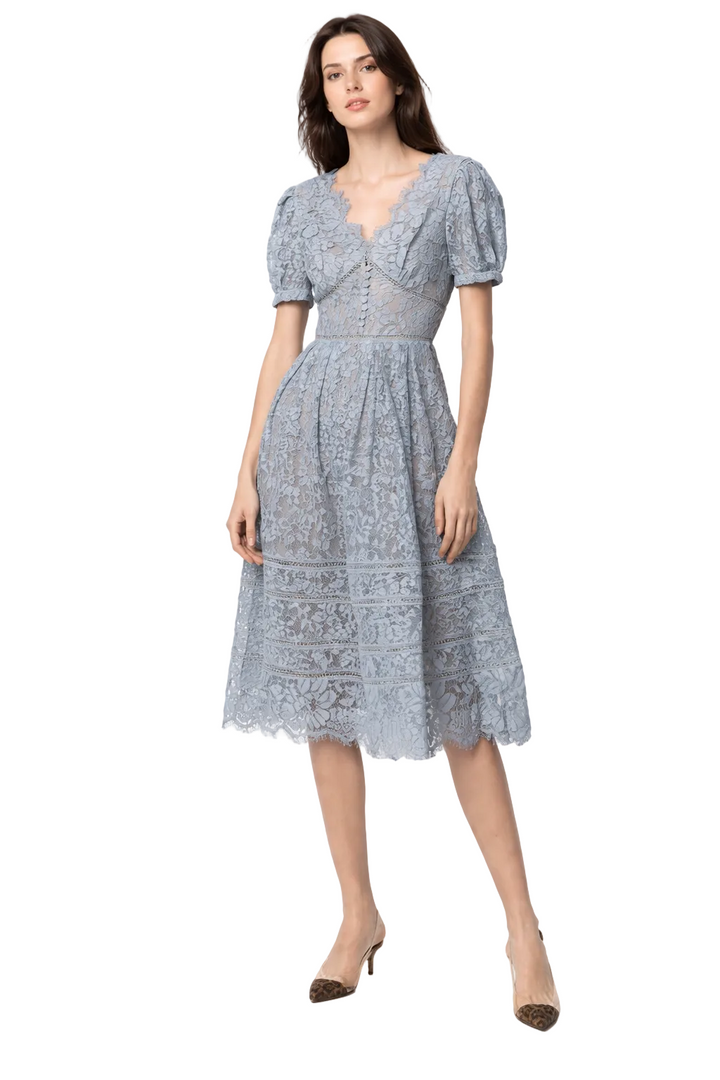 lace midi dress with puff sleeves – AURELIA