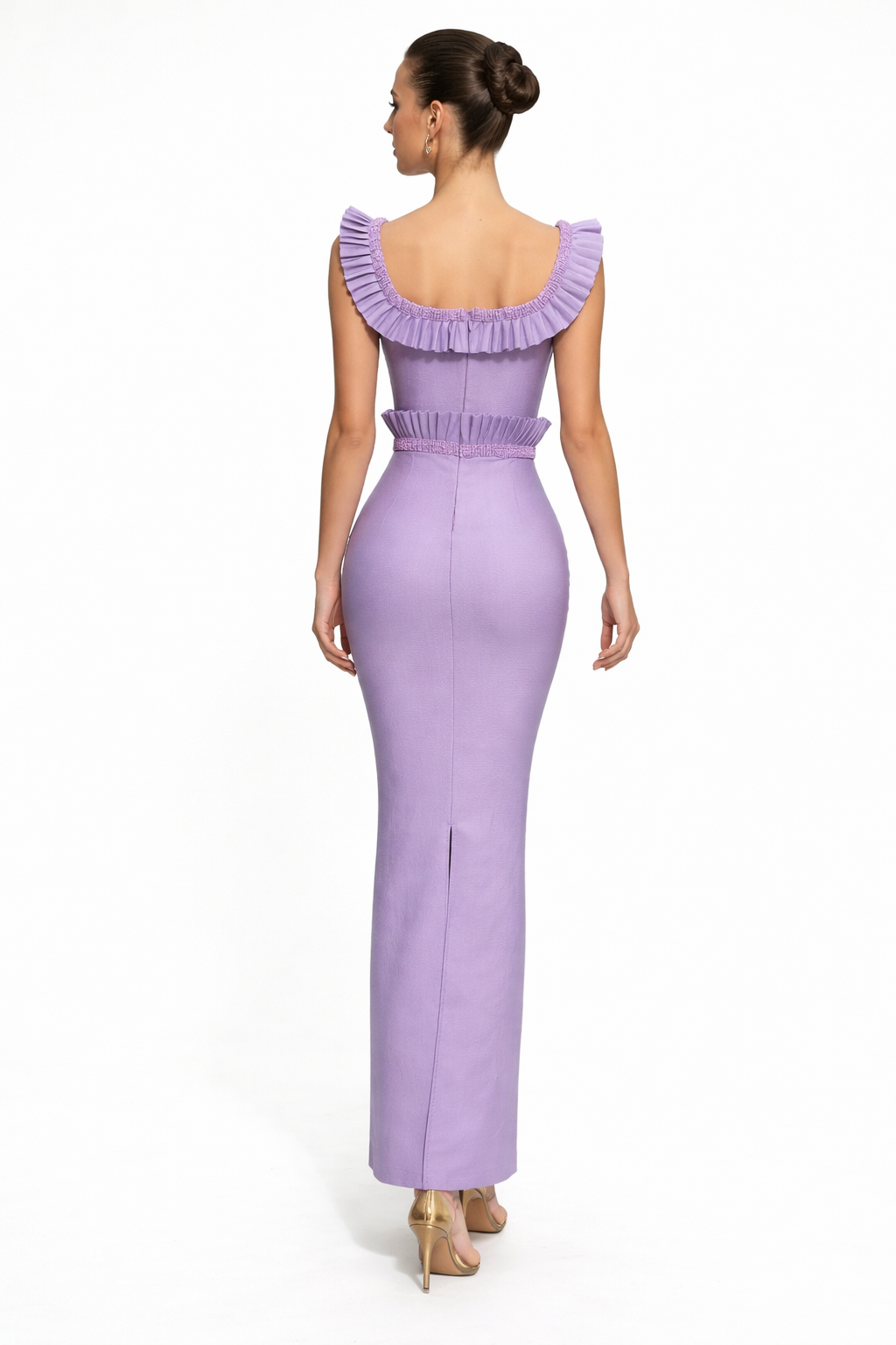 ruffled corset column dress with square neckline – LAVENDER