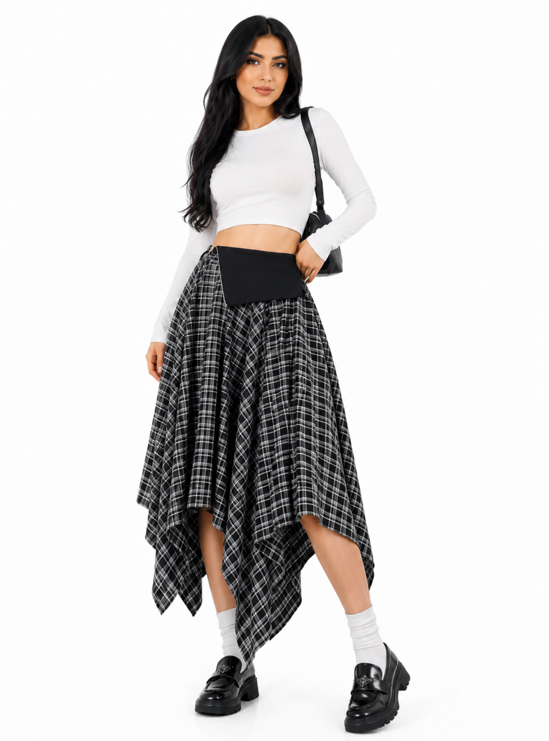 Asymmetric Plaid Handkerchief Midi Skirt - Rowan