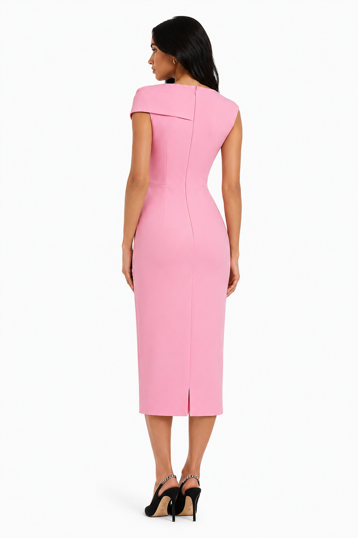 Asymmetric Draped Midi Dress - SALA