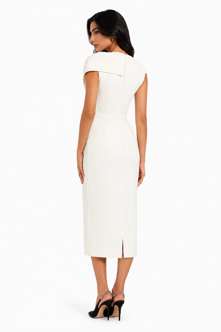 Asymmetric Draped Midi Dress - SALA