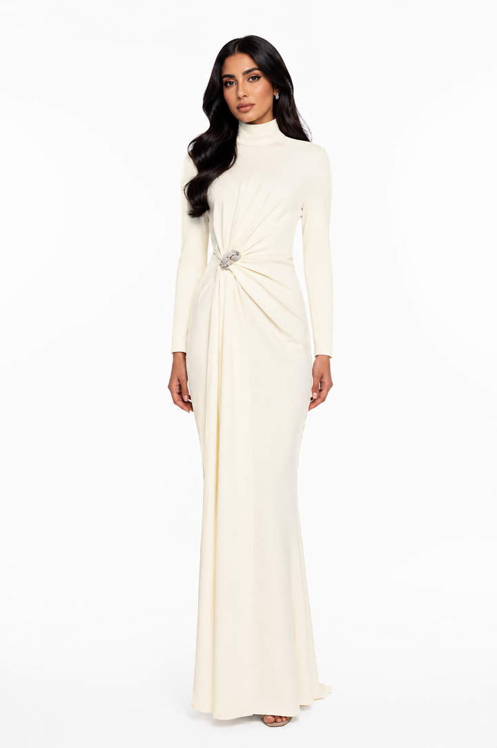 Crystal Brooch Draped Maxi Dress - Dilsa