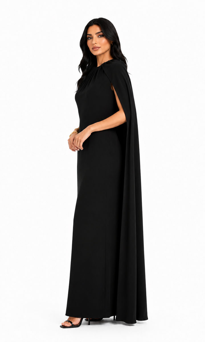 Gathered Cape Maxi Dress - Nosle