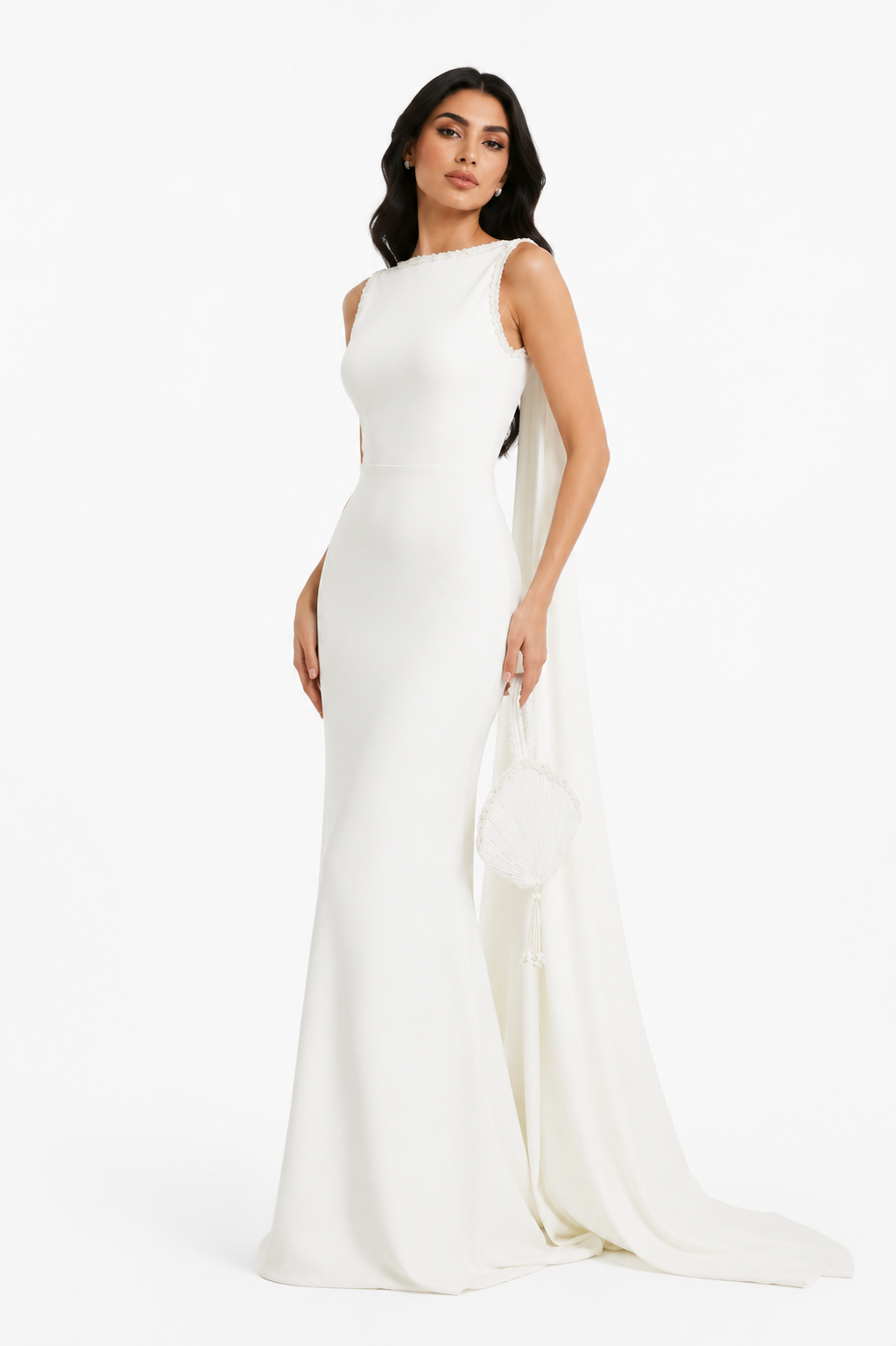 Crystal Strap Cape Maxi Dress - Garnet