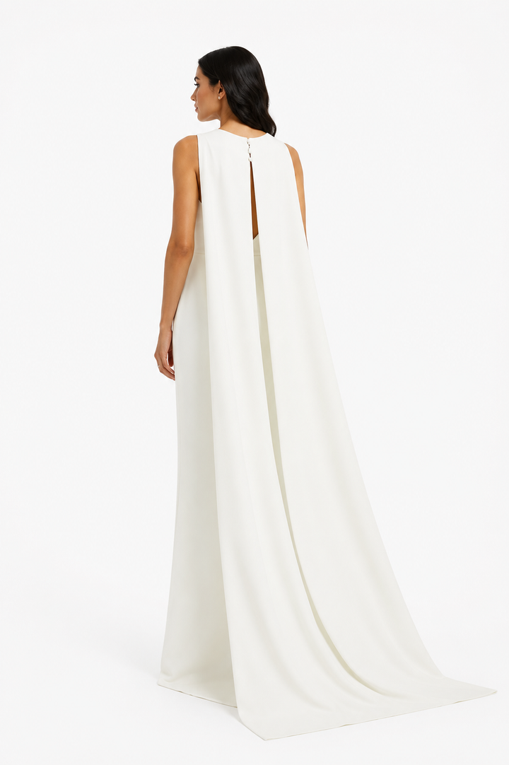 Crystal Strap Cape Maxi Dress - Garnet