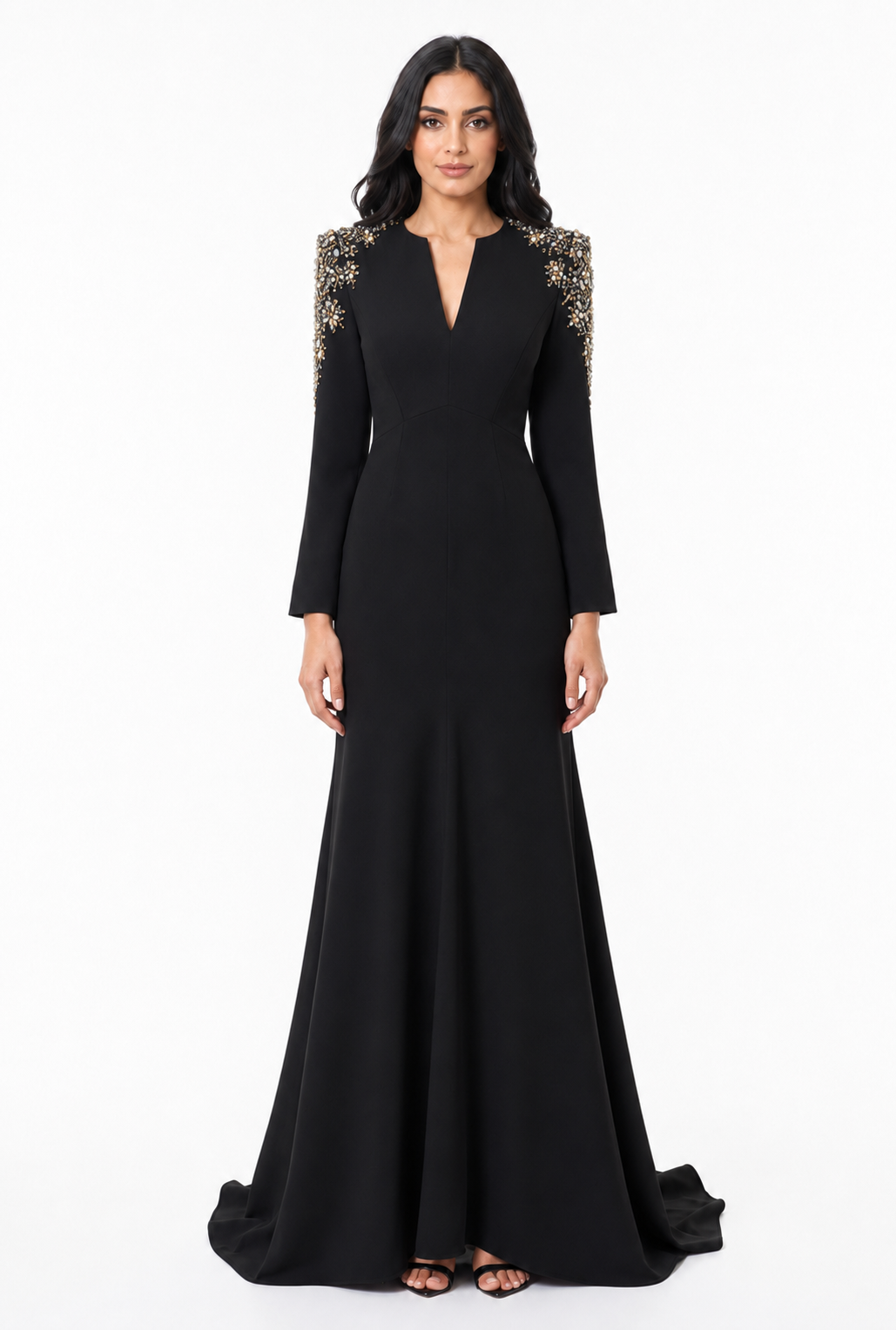 Crystal Embellished Shoulder Mermaid Maxi Dress - Amethyst