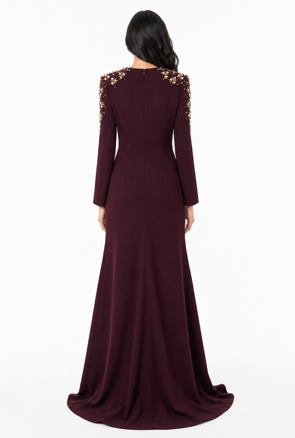 Crystal Embellished Shoulder Mermaid Maxi Dress - Amethyst