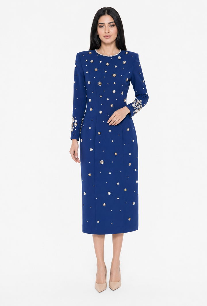 Crystal Embellished Midi Dress - Jilra