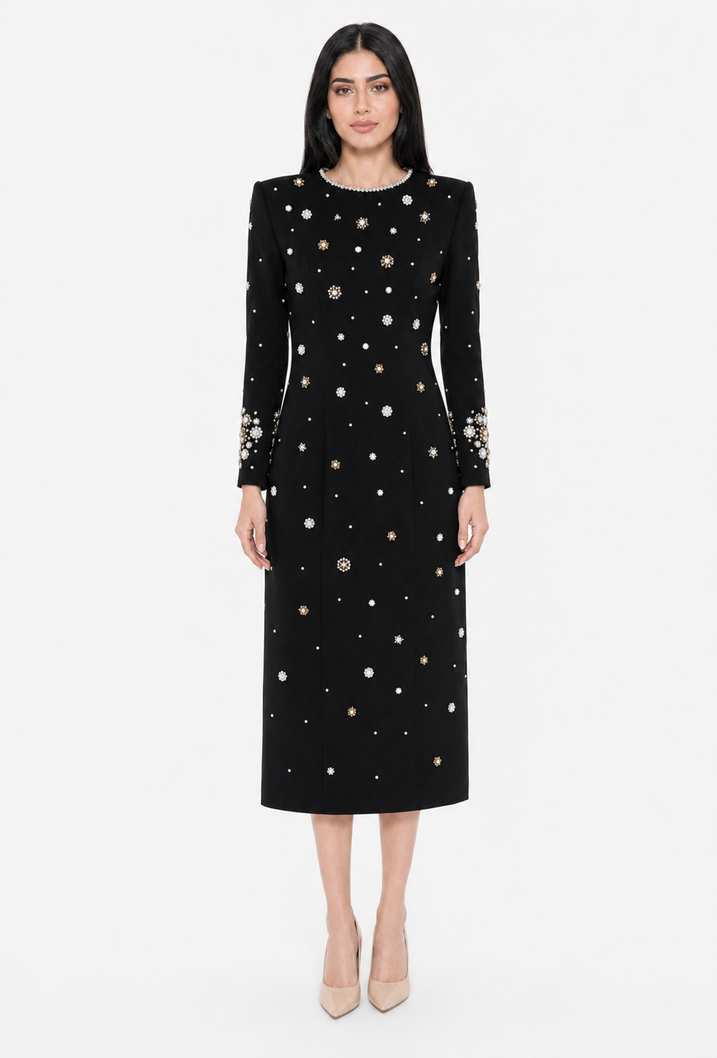 Crystal Embellished Midi Dress - Jilra