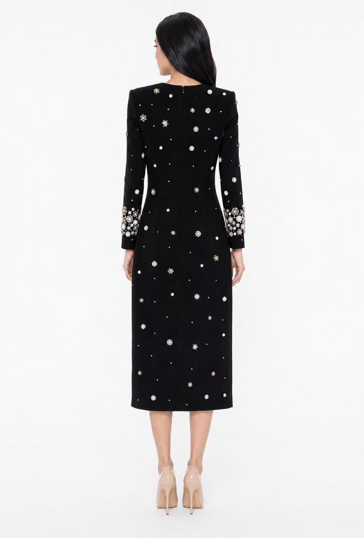 Crystal Embellished Midi Dress - Jilra