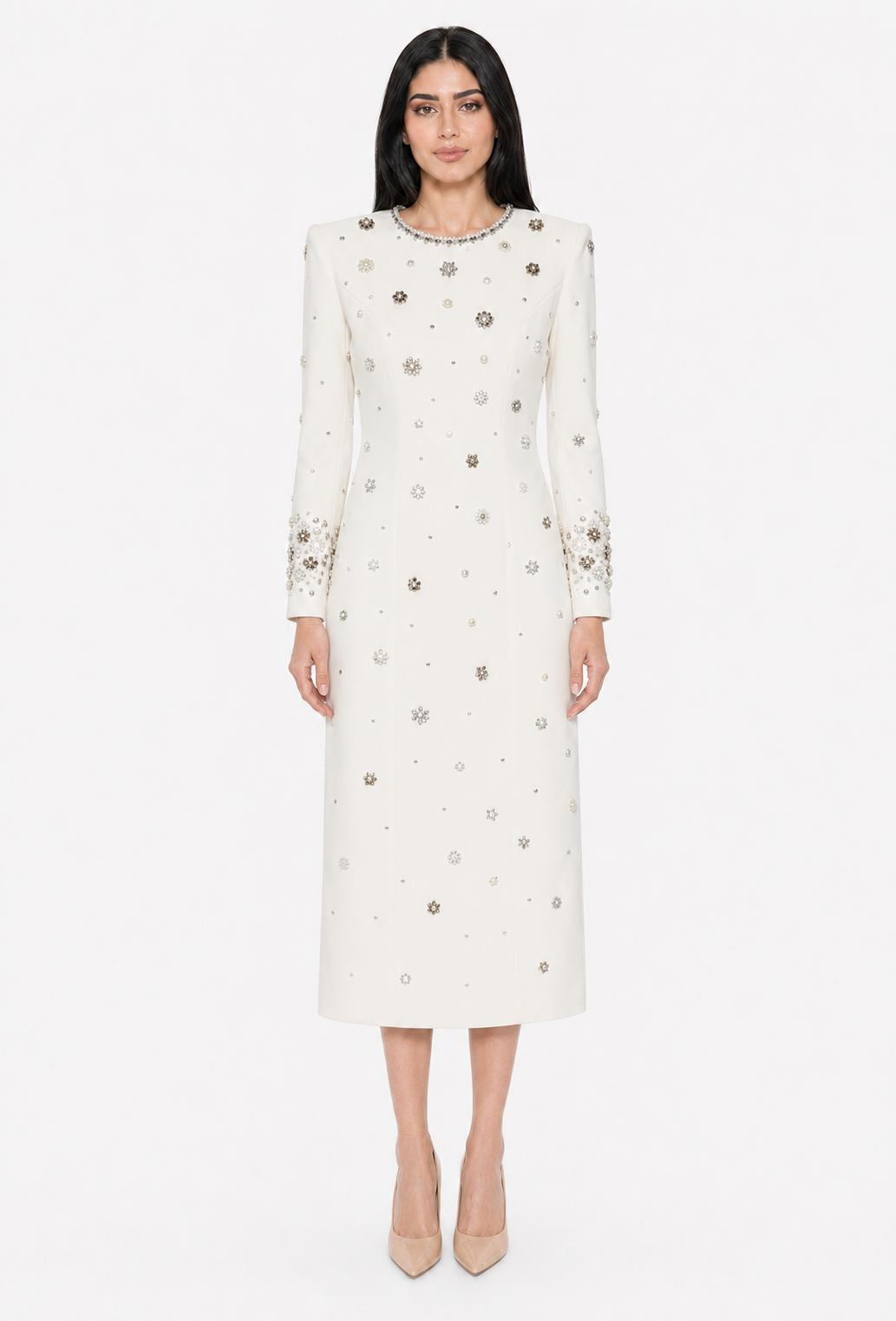 Crystal Embellished Midi Dress - Jilra