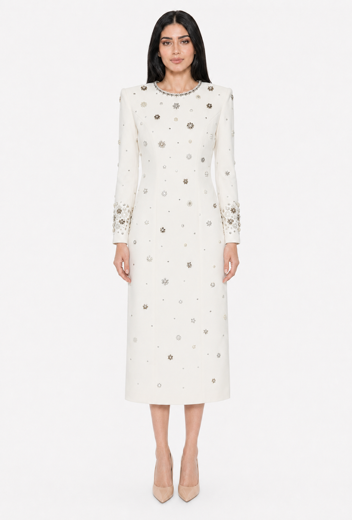Crystal Embellished Midi Dress - Jilra