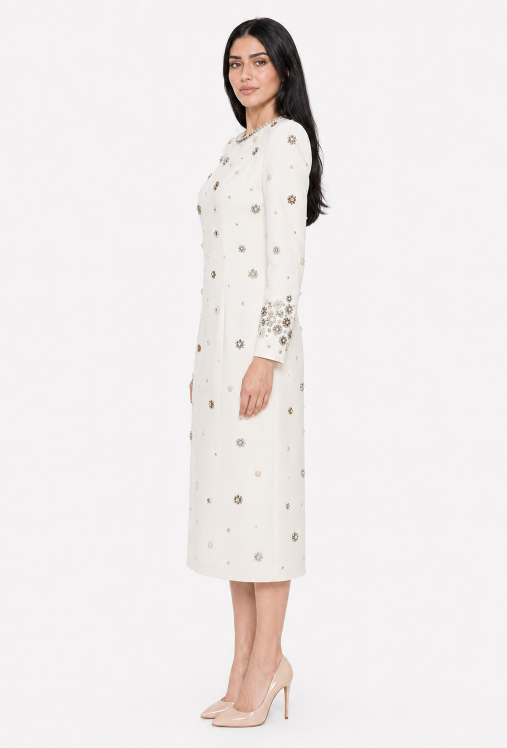 Crystal Embellished Midi Dress - Jilra