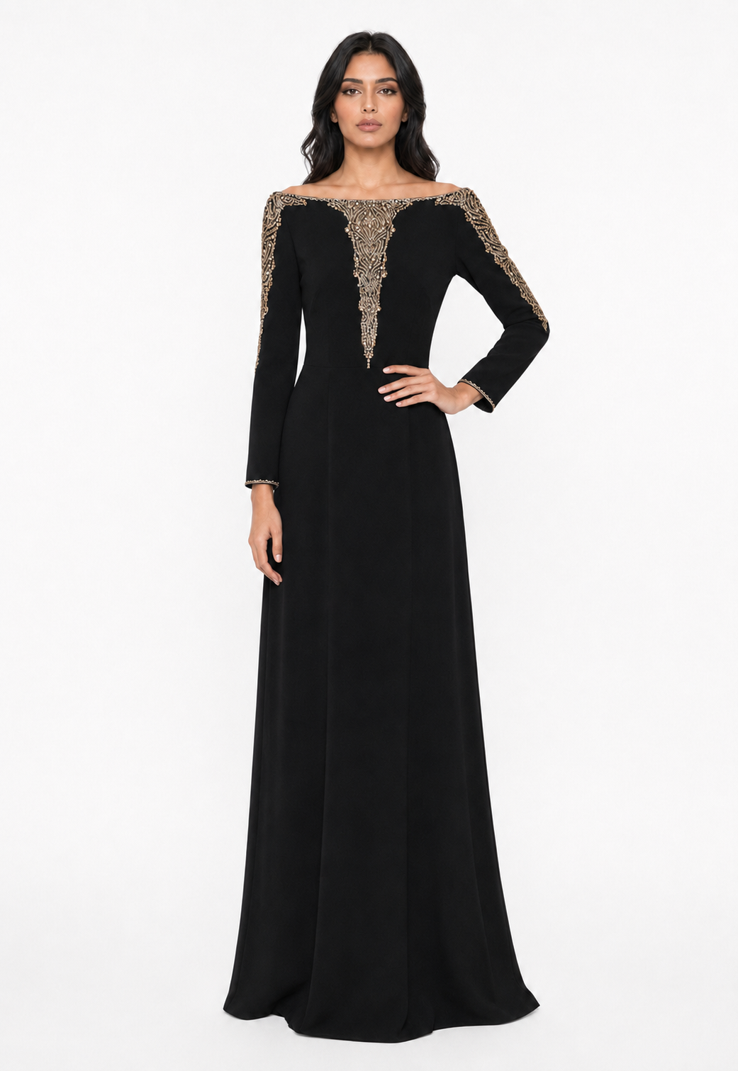 Beaded Illusion Neck Maxi Dress - Elara