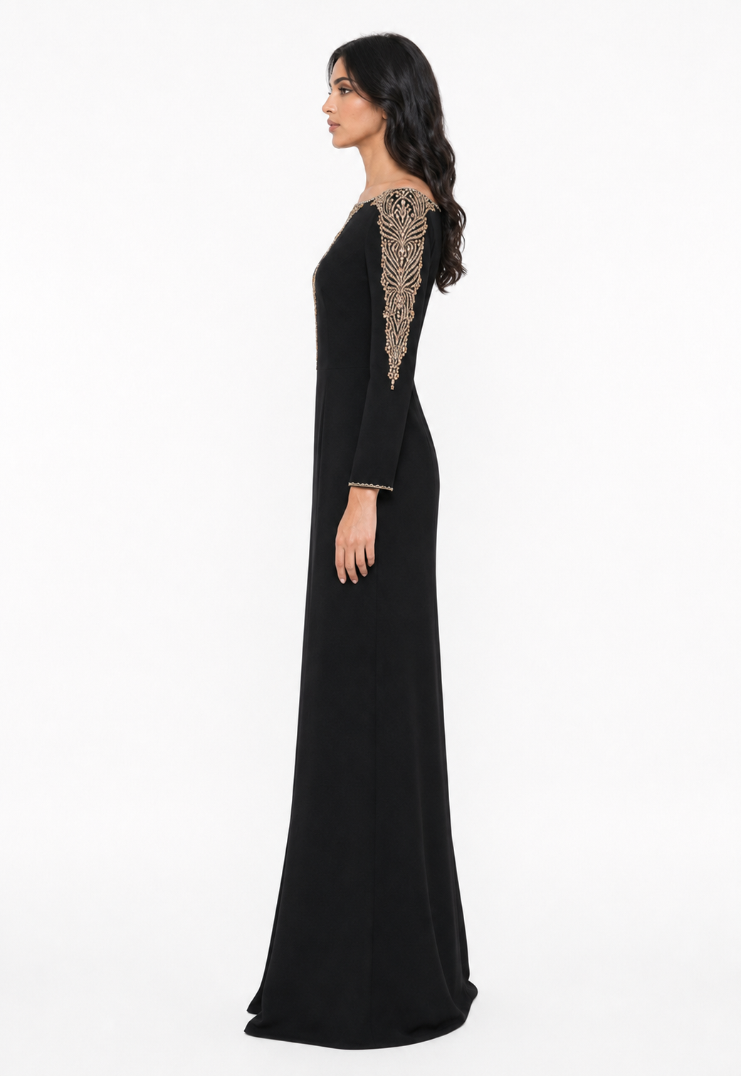 Beaded Illusion Neck Maxi Dress - Elara