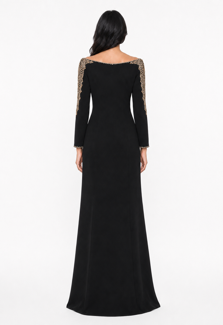 Beaded Illusion Neck Maxi Dress - Elara
