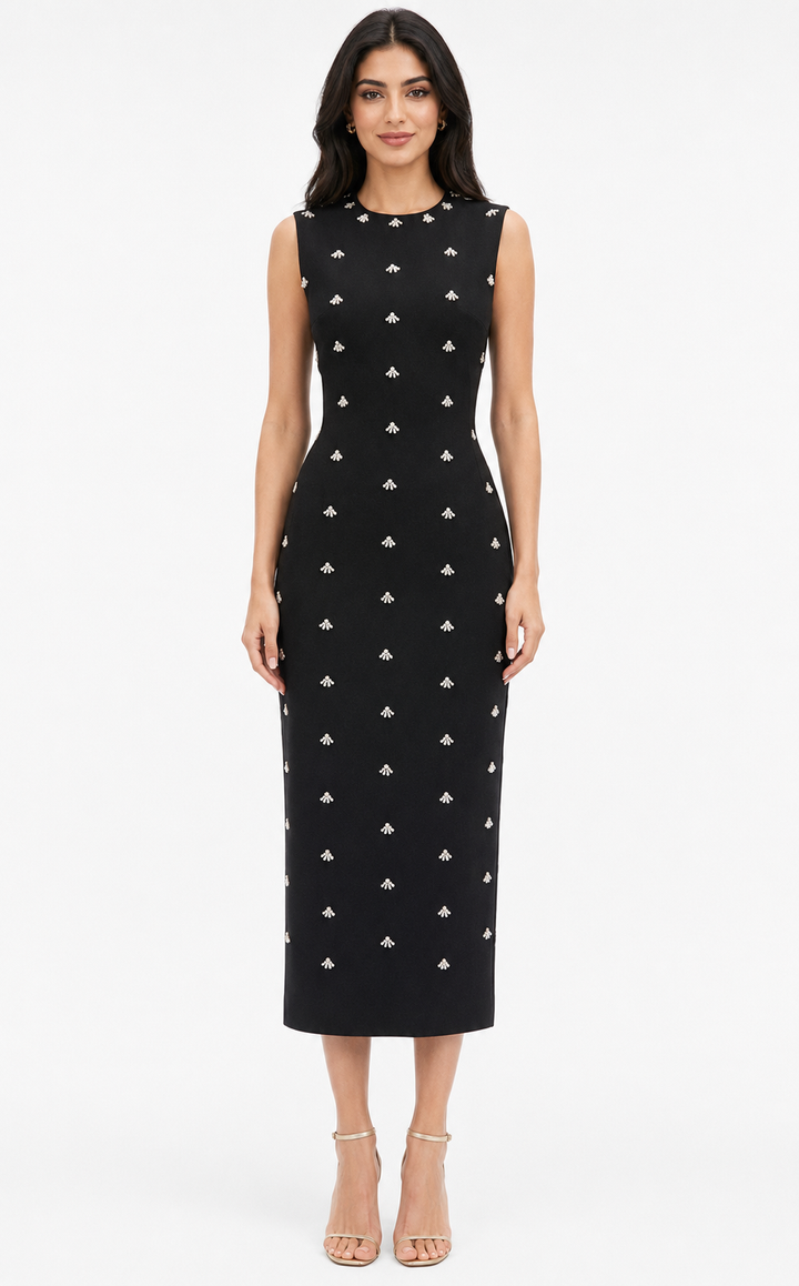 Crystal Embellished Midi Sheath Dress - Iris