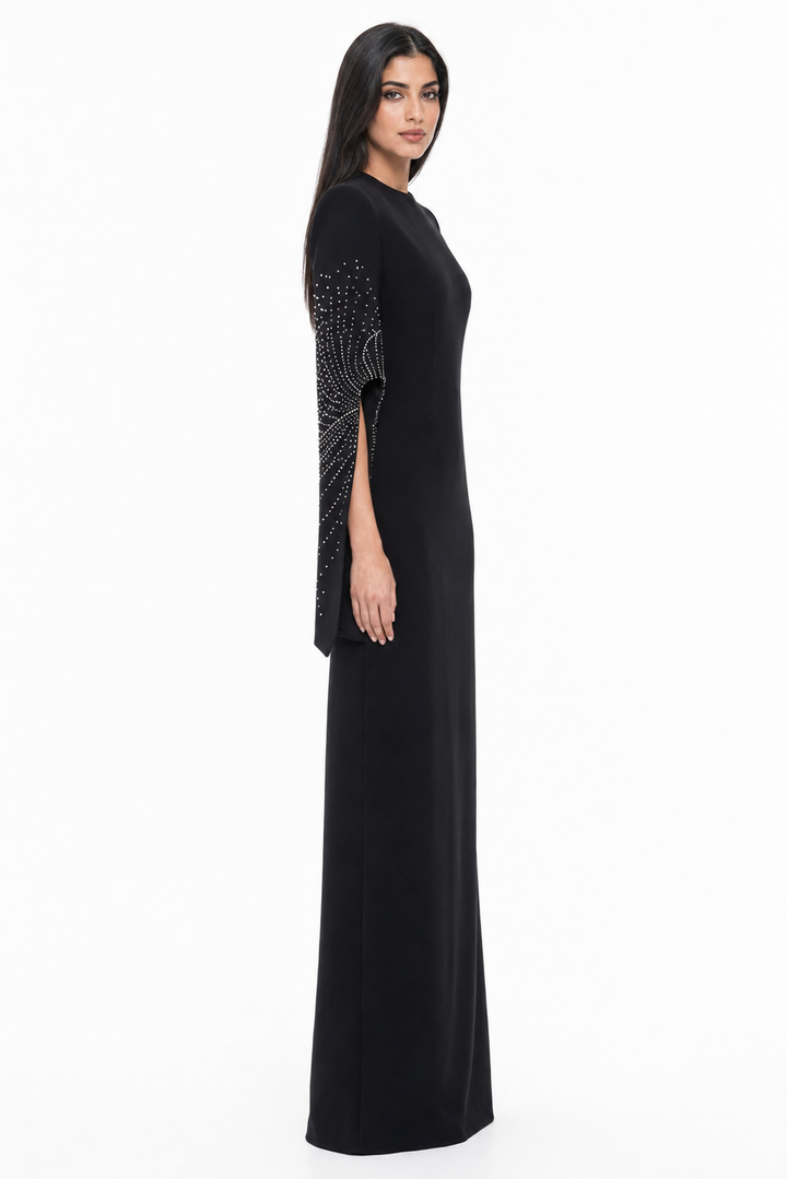 Crystal Cape Sleeve Evening Gown - Valencia