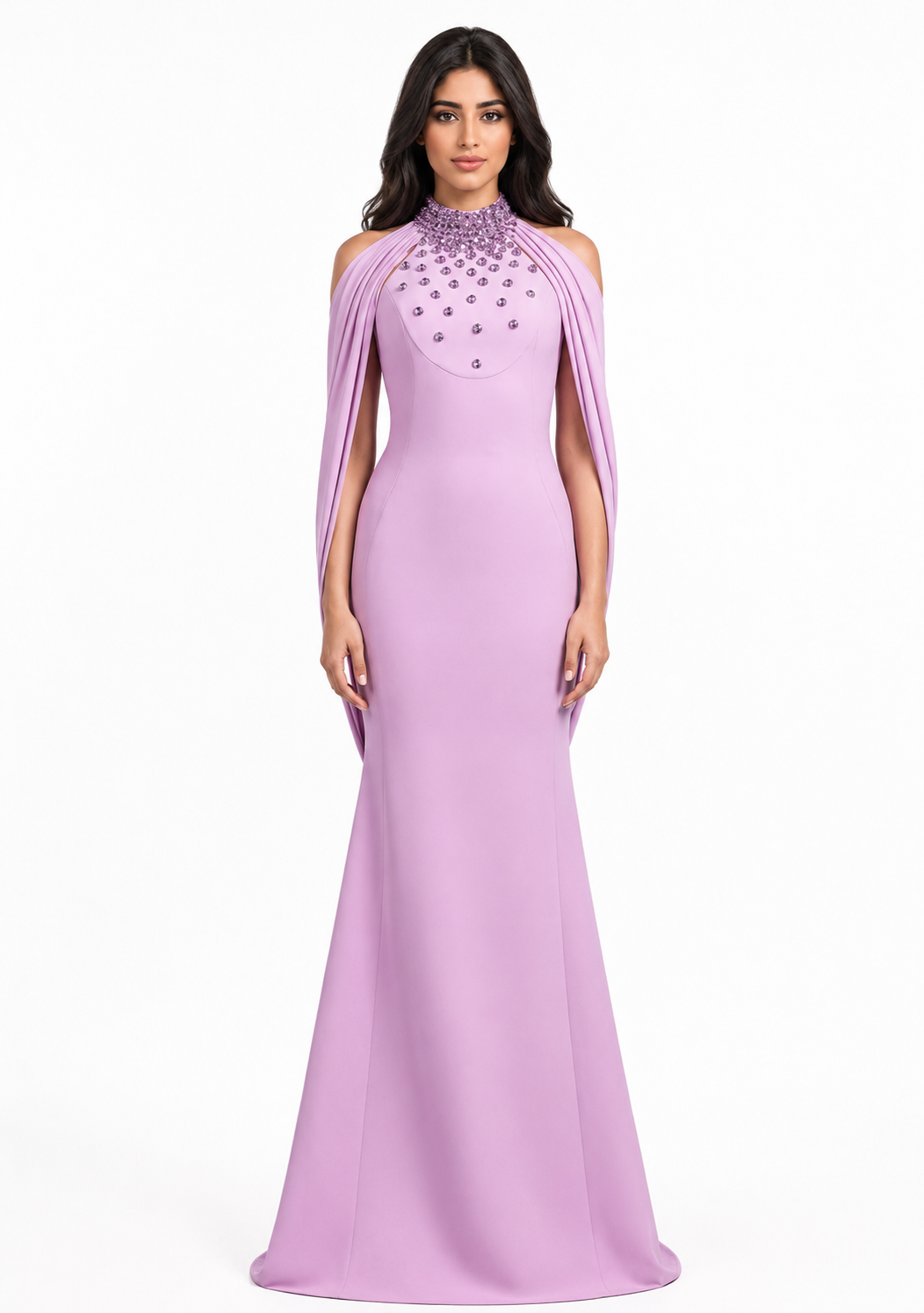 Crystal Cape Sleeve Mermaid Gown - Amala