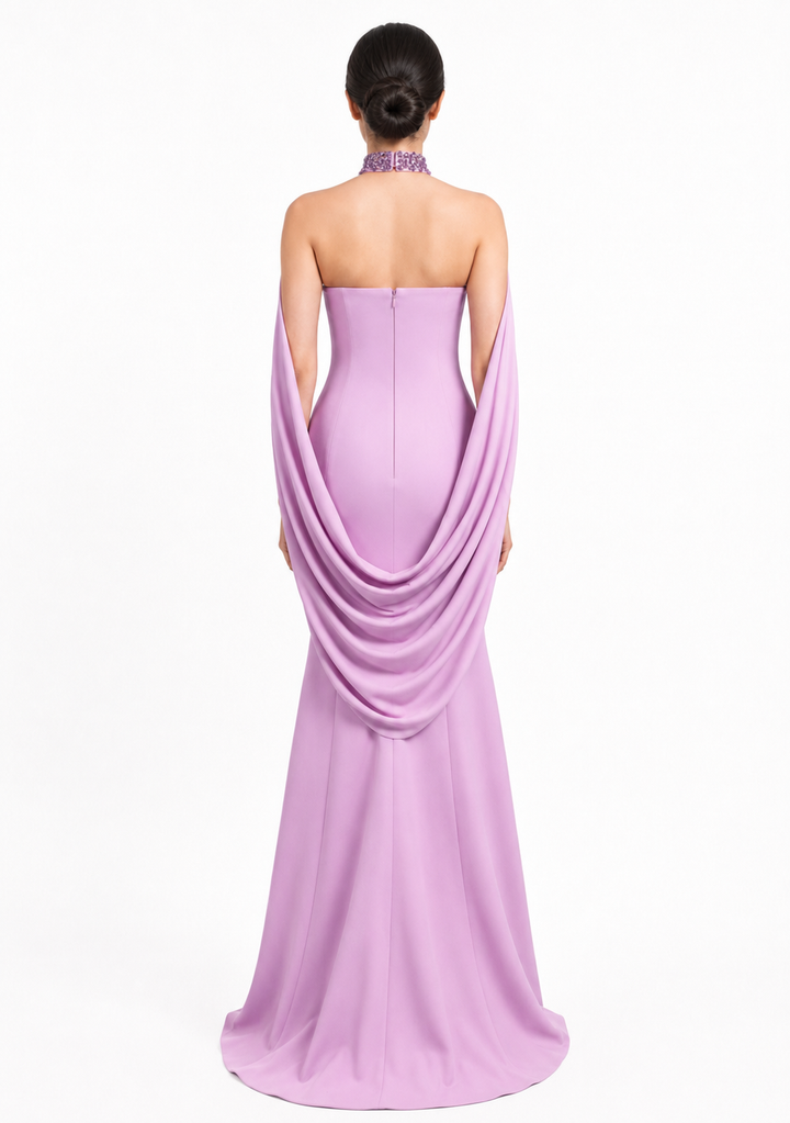 Crystal Cape Sleeve Mermaid Gown - Amala