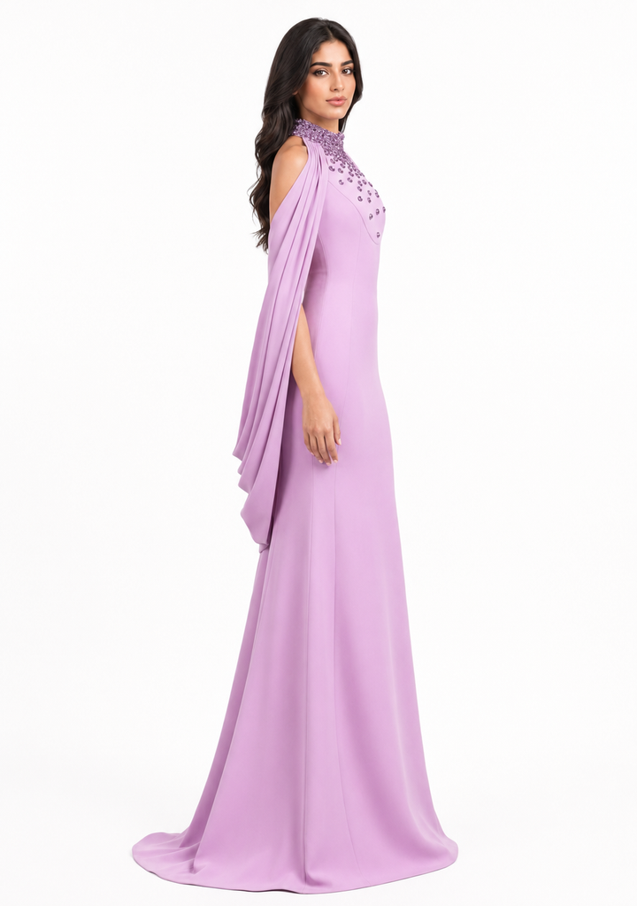 Crystal Cape Sleeve Mermaid Gown - Amala