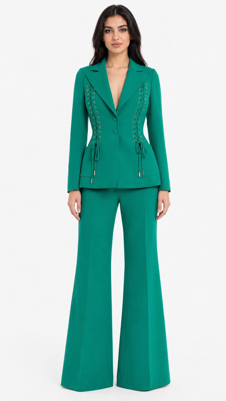 Lace-Up Tailored Blazer & Flared Pants Set - Nova