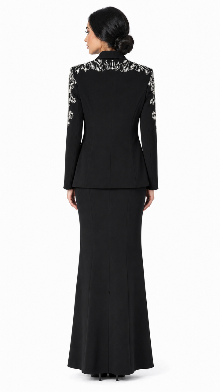 Crystal Embroidered Blazer & Mermaid Skirt Set - Elara