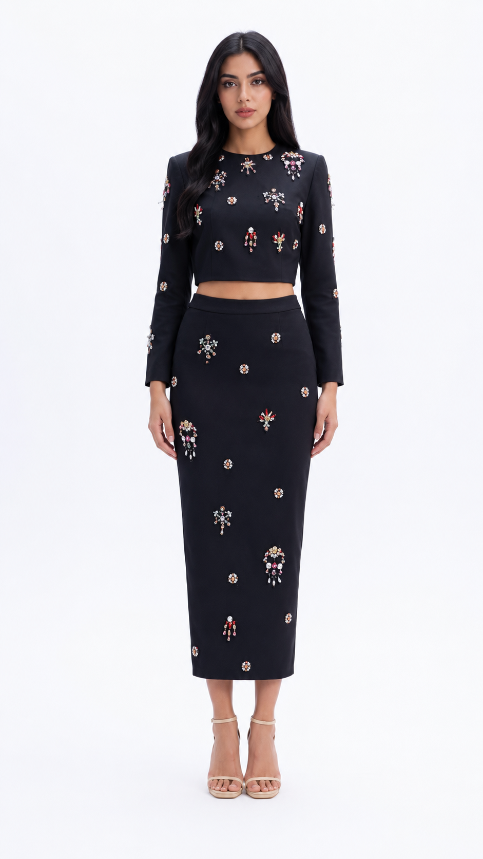 Crystal Embellished Crop Top & Pencil Midi Skirt Set - Zara