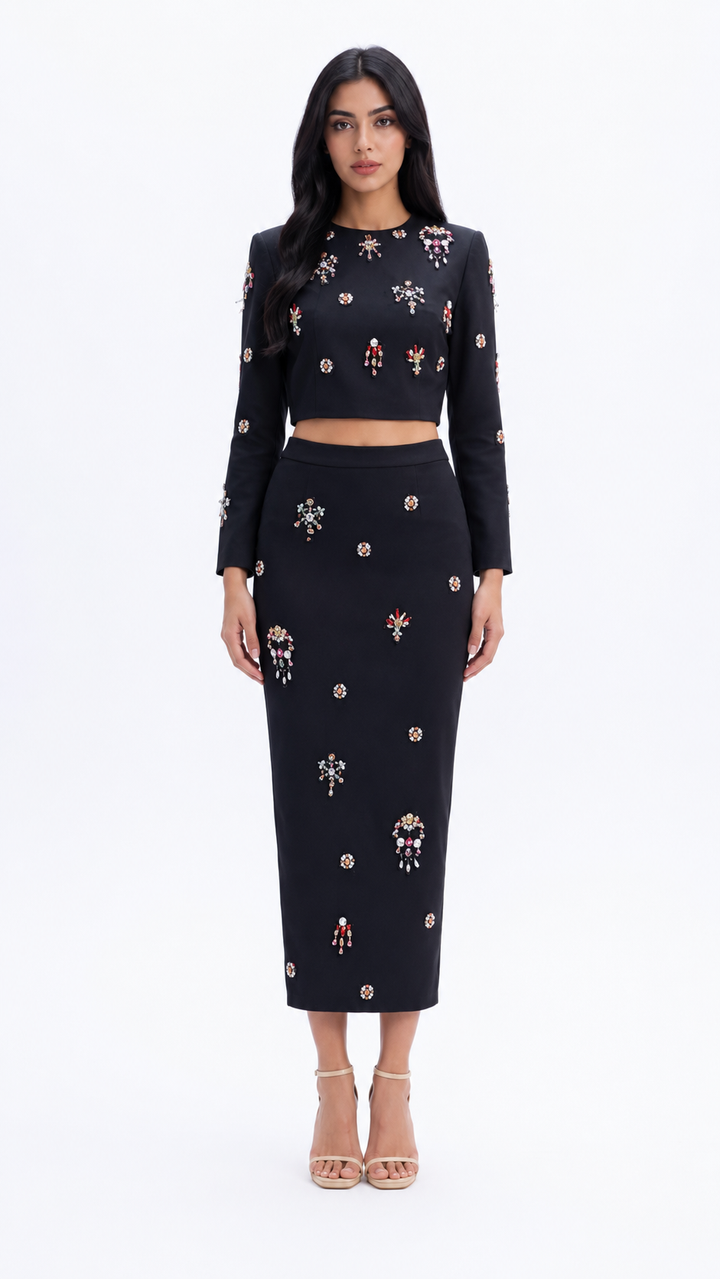 Crystal Embellished Crop Top & Pencil Midi Skirt Set - Zara