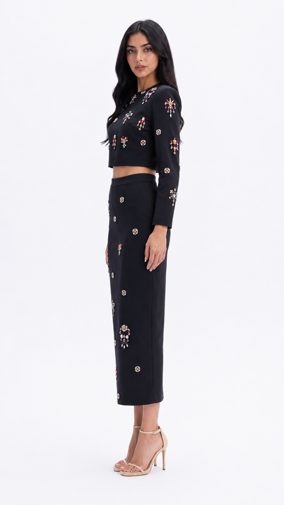 Crystal Embellished Crop Top & Pencil Midi Skirt Set - Zara