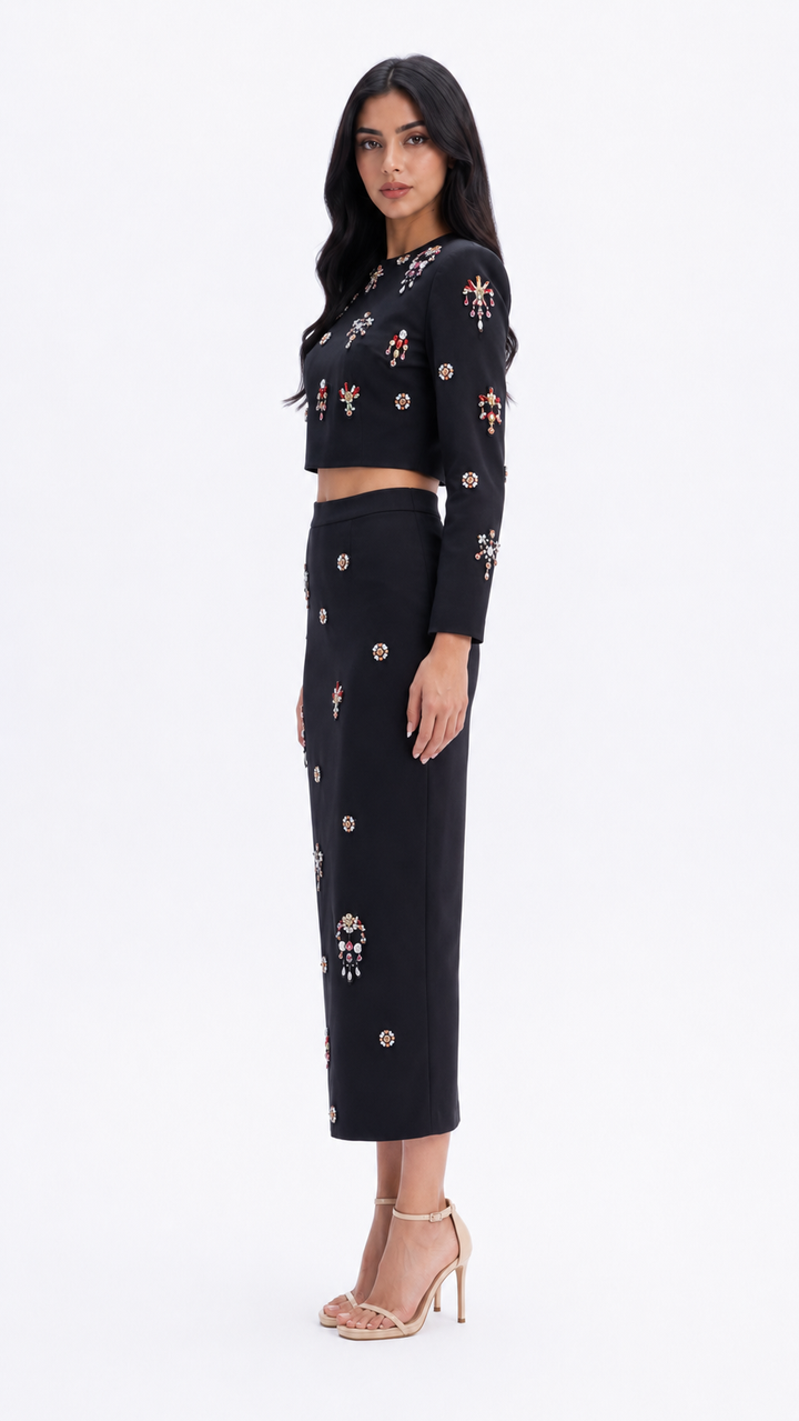 Crystal Embellished Crop Top & Pencil Midi Skirt Set - Zara
