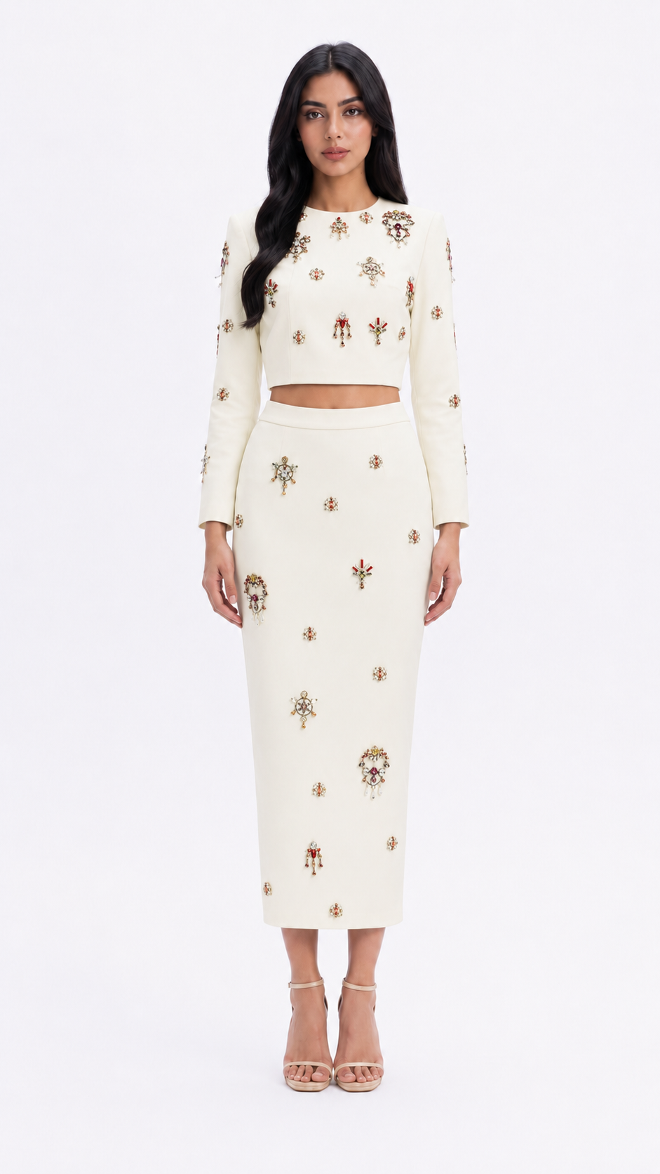 Crystal Embellished Crop Top & Pencil Midi Skirt Set - Zara