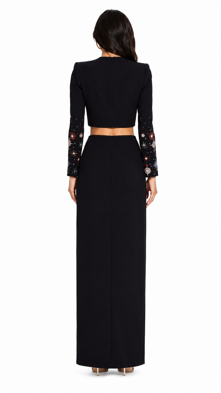 Black Celestial Embellished Two-Piece Evening Set – Celeste