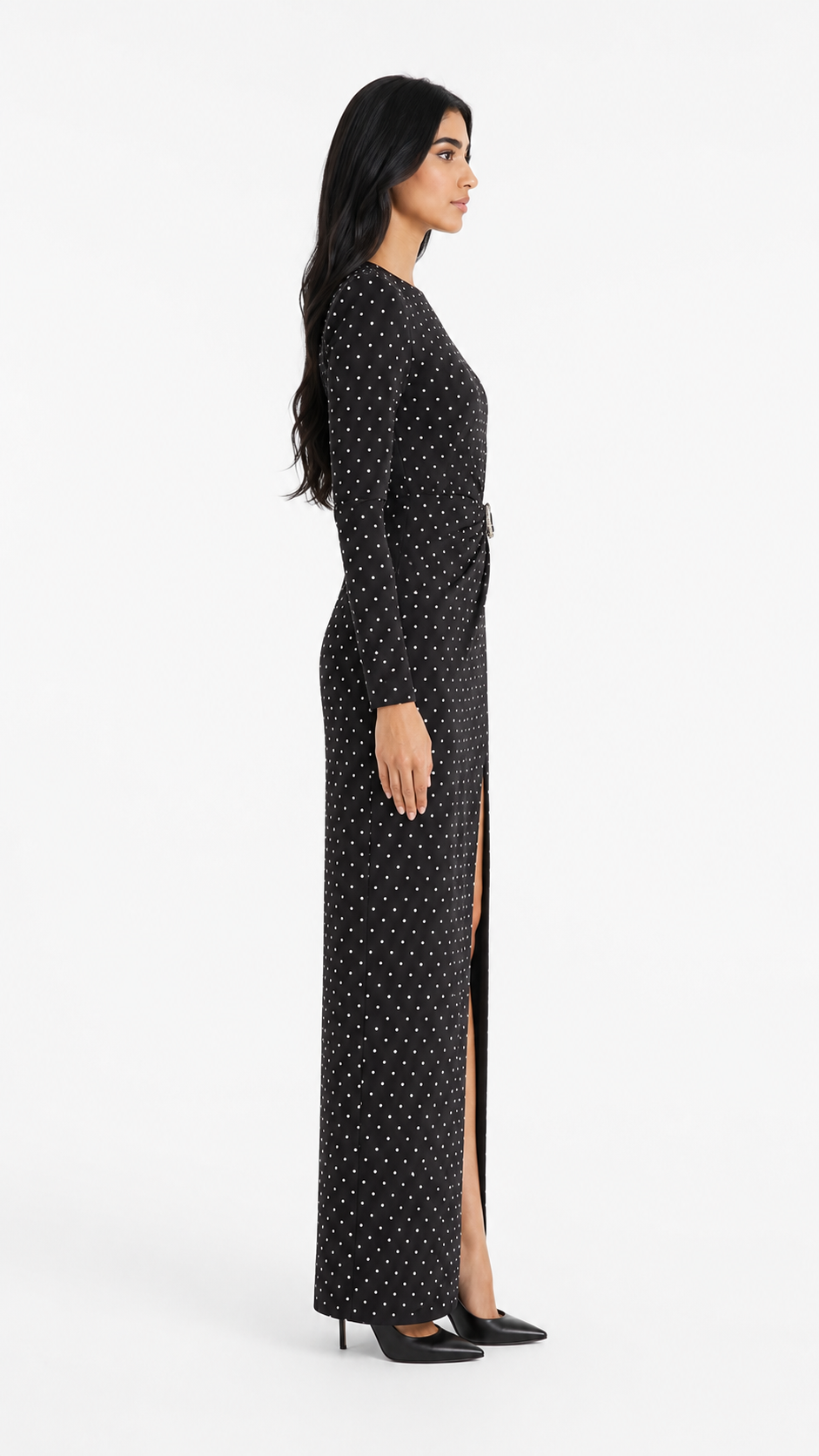 Black Polka Dot Buckle Maxi Dress – Nova