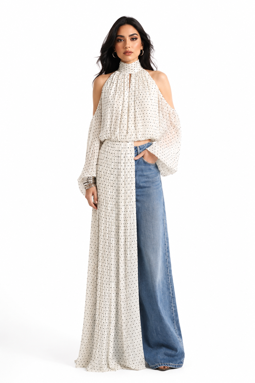 Polka Dot Cold-Shoulder Blouse – ELARA