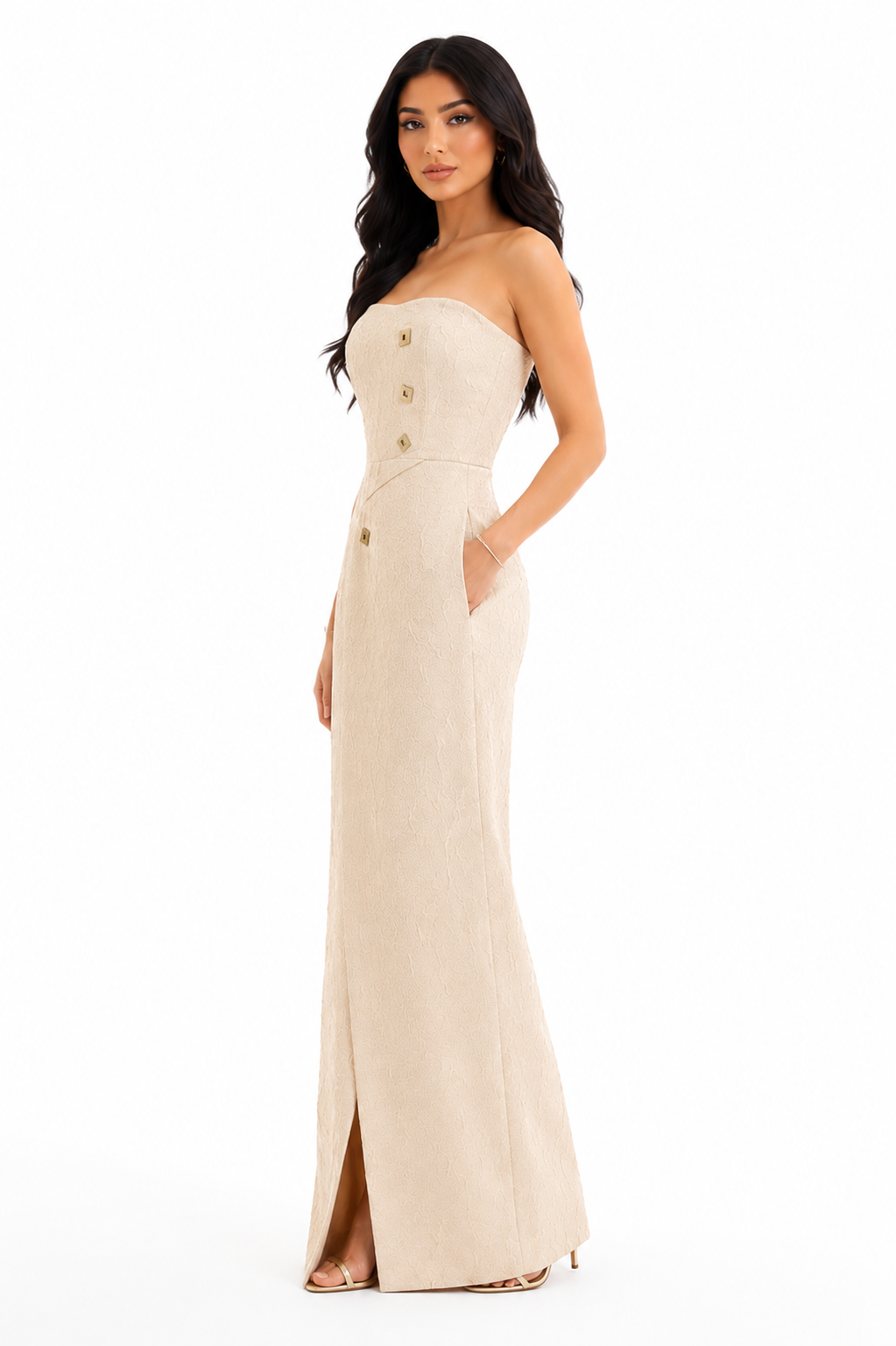 Strapless Textured Maxi Dress – ELISE