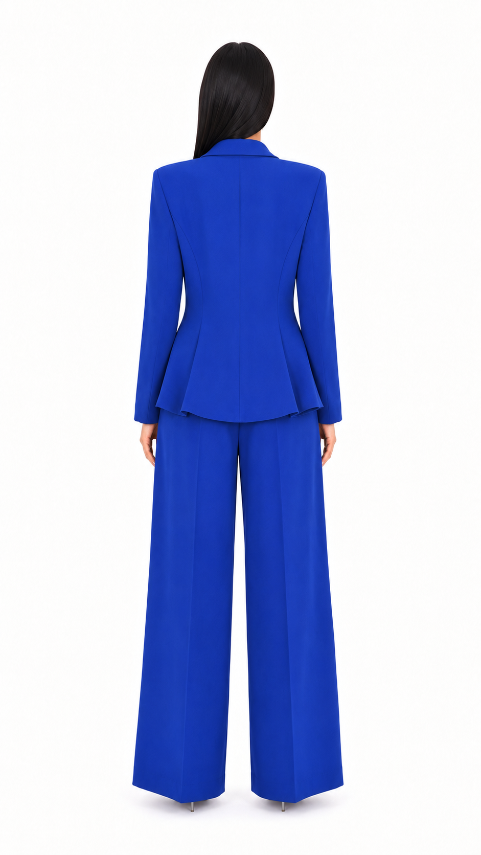 Royal Blue Embellished Asymmetric Blazer & Wide-Leg Pants Set – ELARA