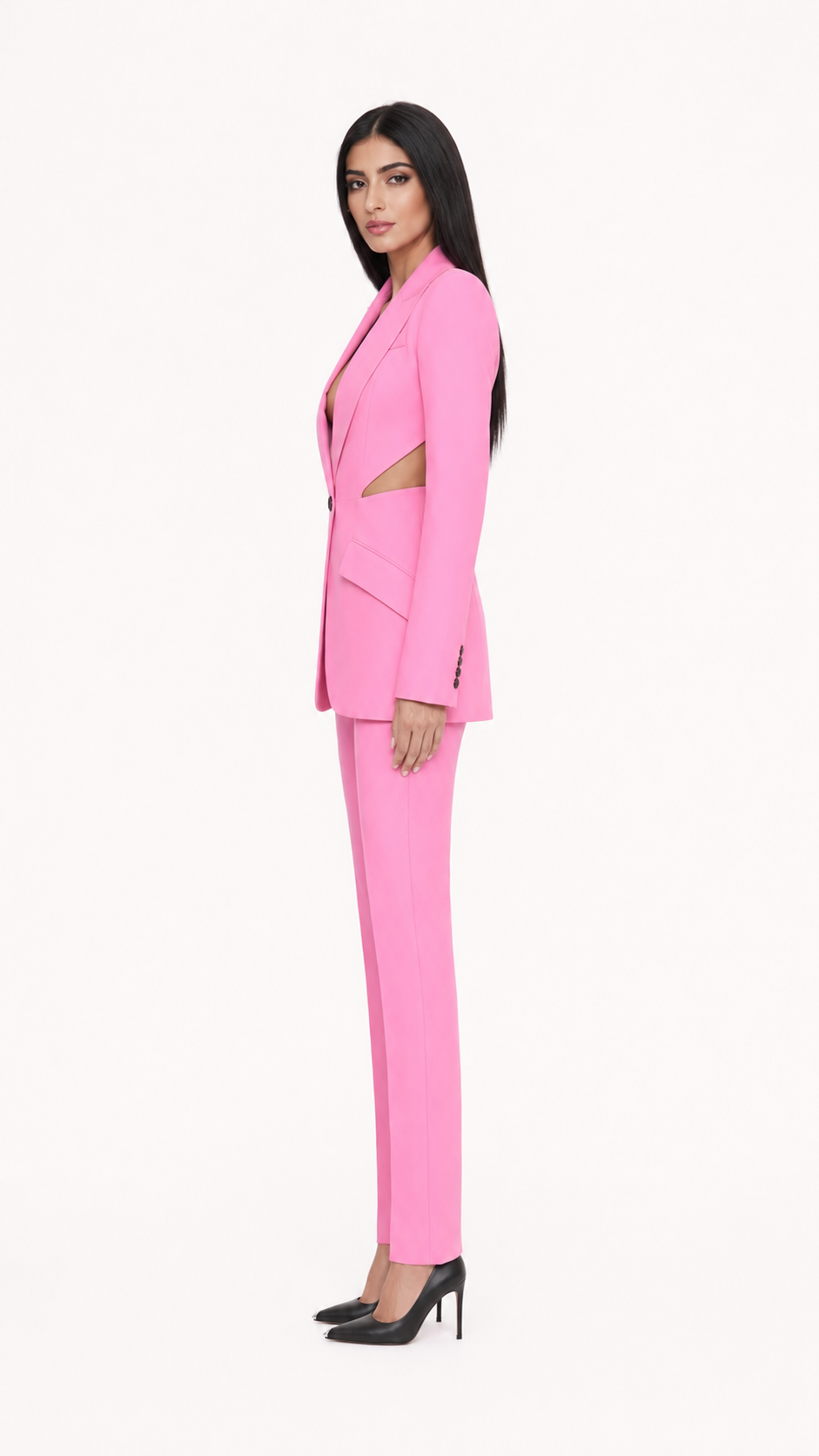 Pink Cut-Out Tailored Blazer & Slim Pants Suit Set – LUNA