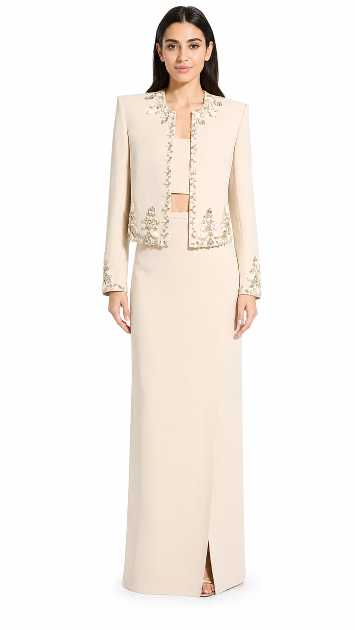 Champagne Embellished Jacket & Maxi Dress Set – CELESTE